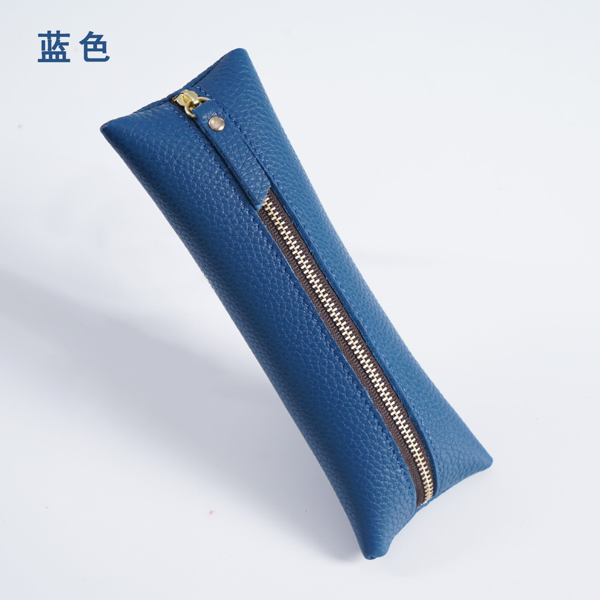 Wholesale First Layer Litchi Zipper Genuine Leather Pencil Case